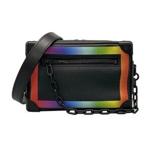 Auth LOUIS VUITTON Mini Soft Trunk Black Multi Taiga Rainbow